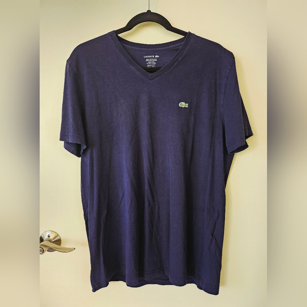 Lacoste Men's Navy Blue V-Neck T-Shirt
